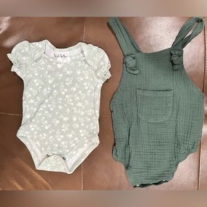 Onesie and overall snap baby set 3 months green cute organic cotton